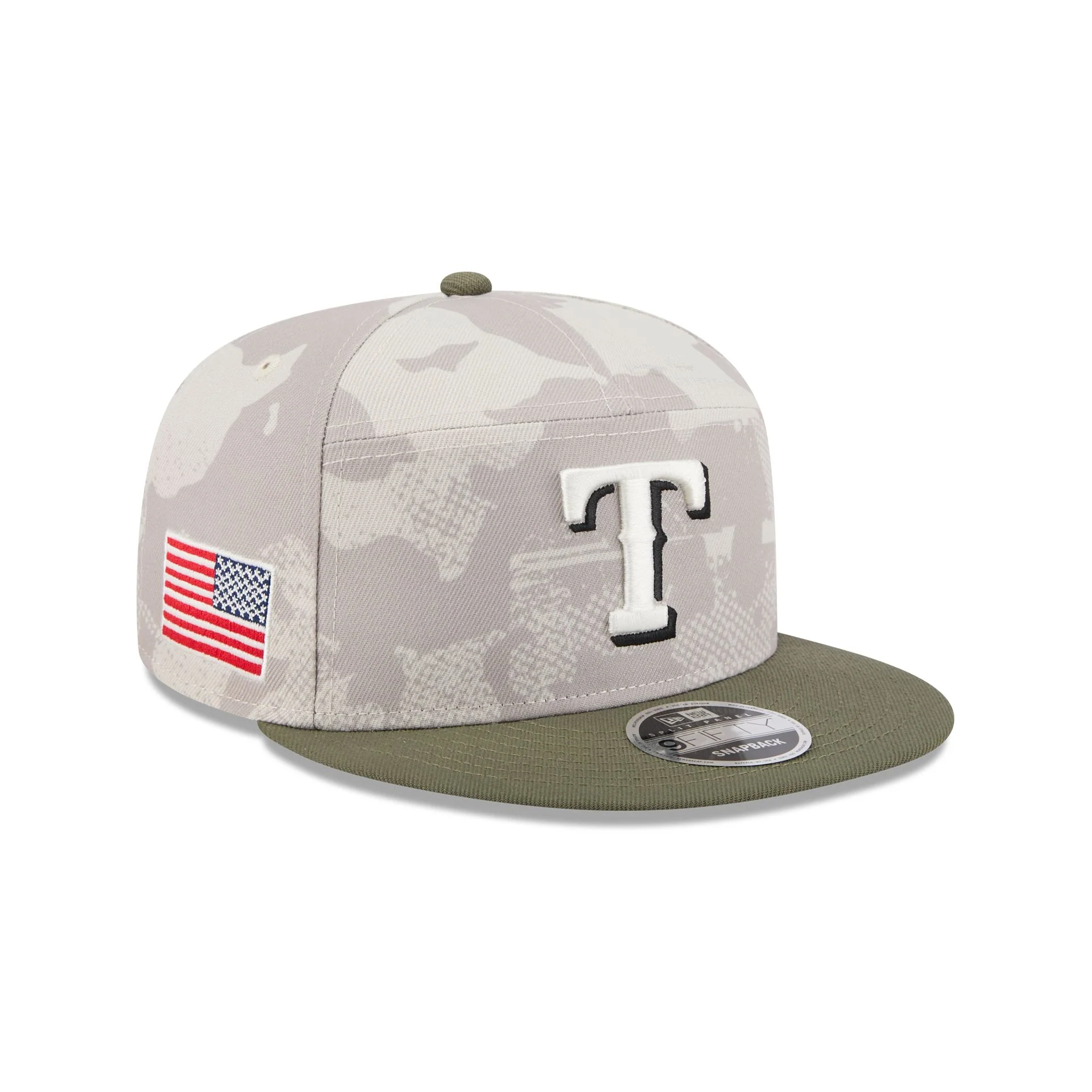 Texas Rangers Armed Forces Day 2025 Split Panel 9FIFTY Snapback Hat