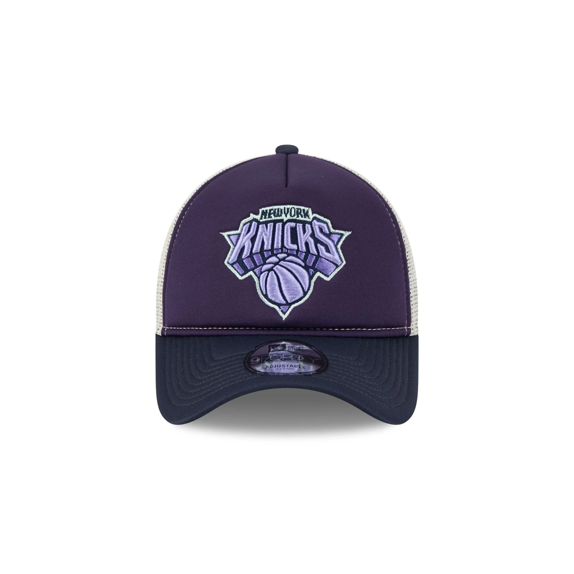 New York Knicks Navy Purple 9FORTY A-Frame Trucker Hat