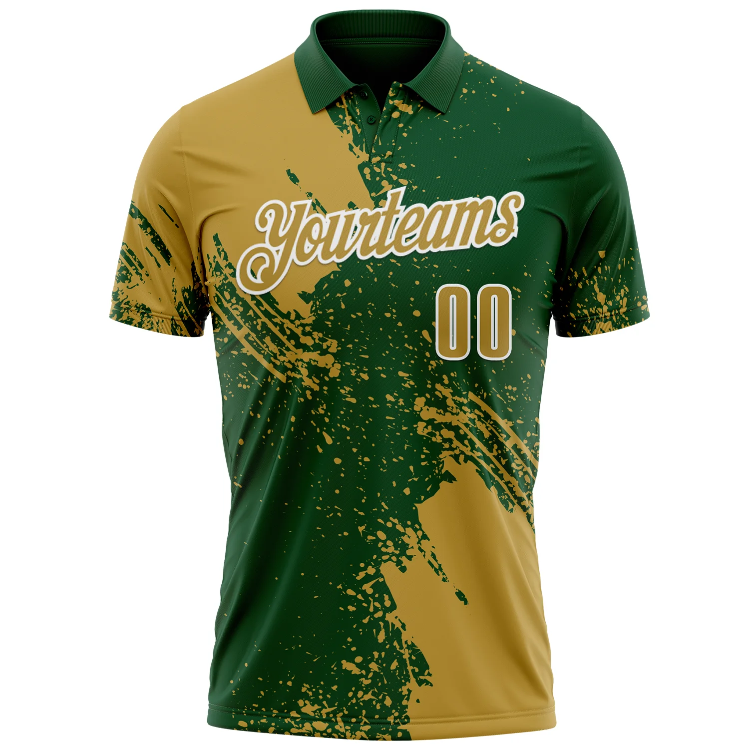Custom Old Gold Green-White 3D Pattern Design Abstract Brush Stroke Performance Polo Shirt