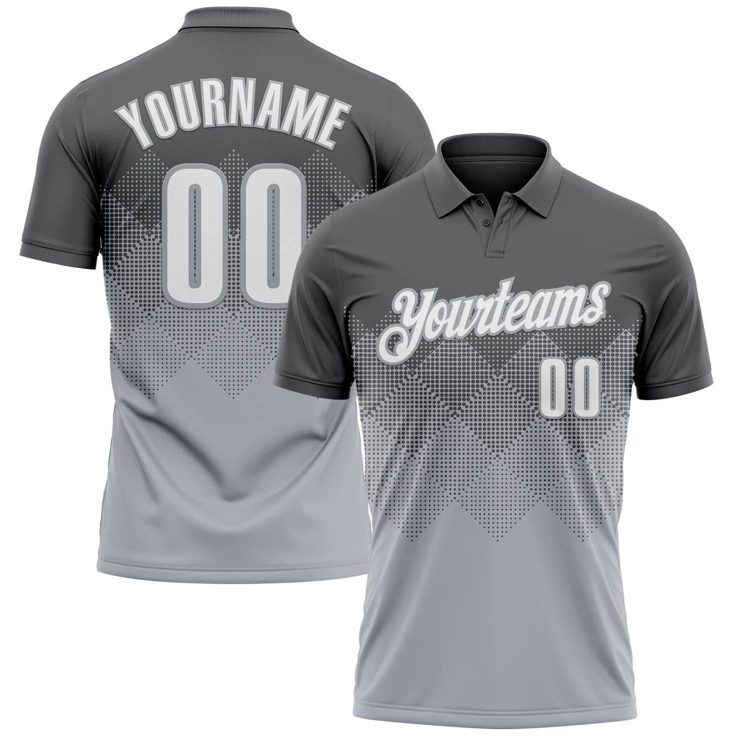 Custom Steel Gray White-Gray 3D Gradient Square Shape Performance Polo Shirt