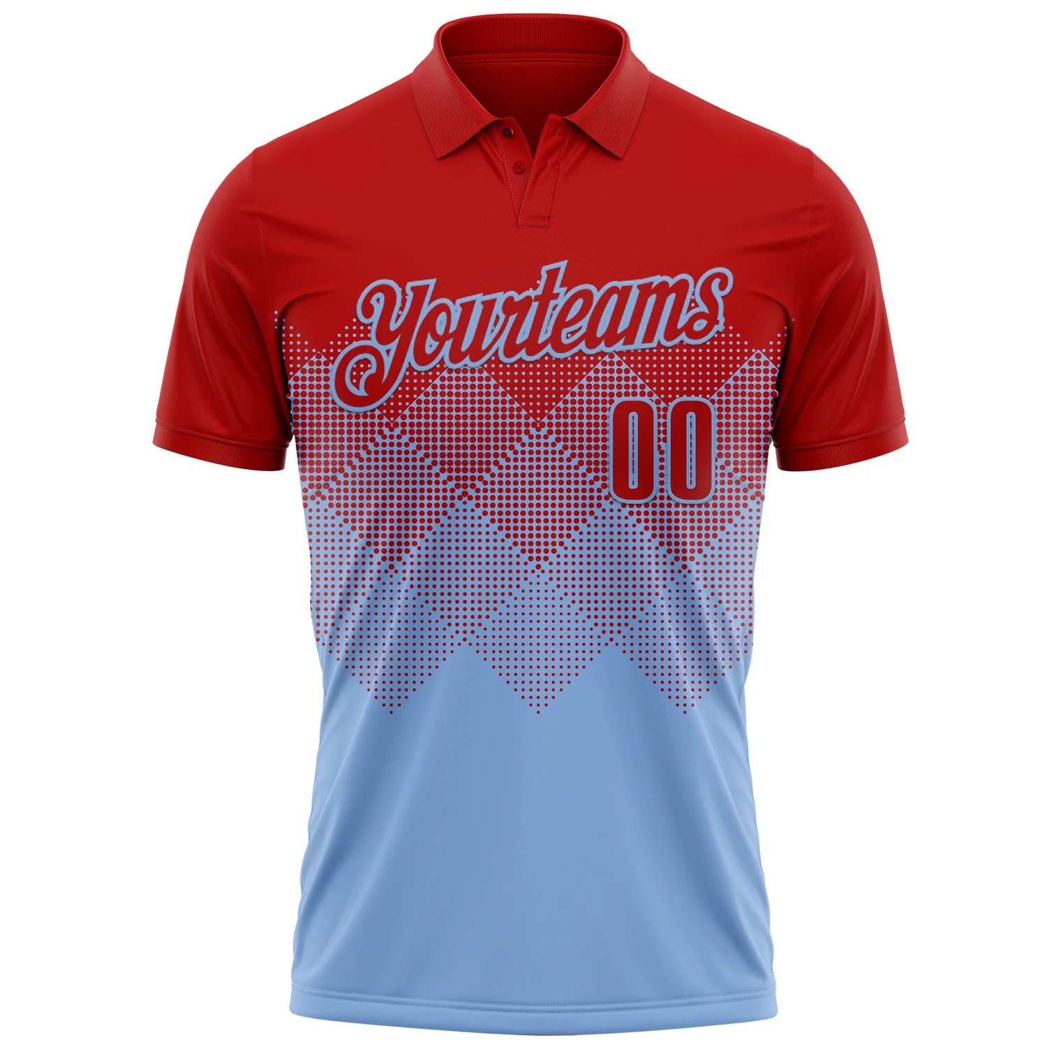 Custom Red Light Blue 3D Gradient Square Shape Performance Polo Shirt