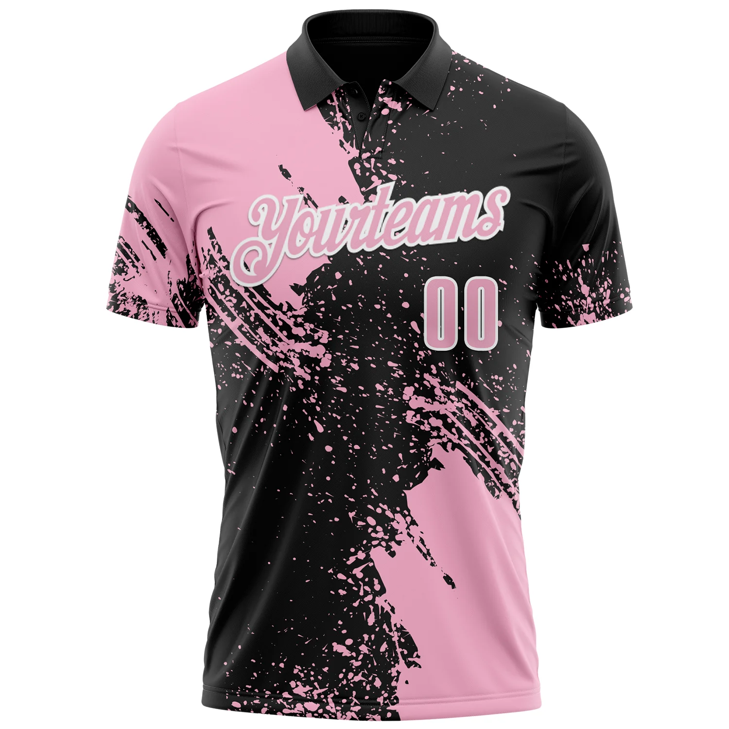 Custom Light Pink Black-White 3D Pattern Design Abstract Brush Stroke Performance Polo Shirt
