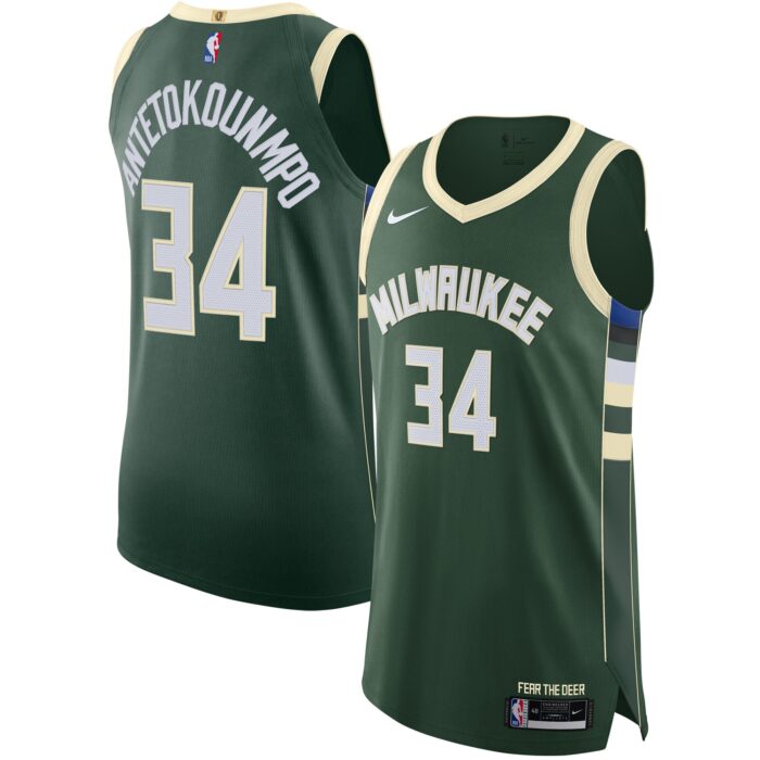 Men’s Milwaukee Bucks Giannis Antetokounmpo Nike Hunter Green Authentic Jersey – Icon Edition