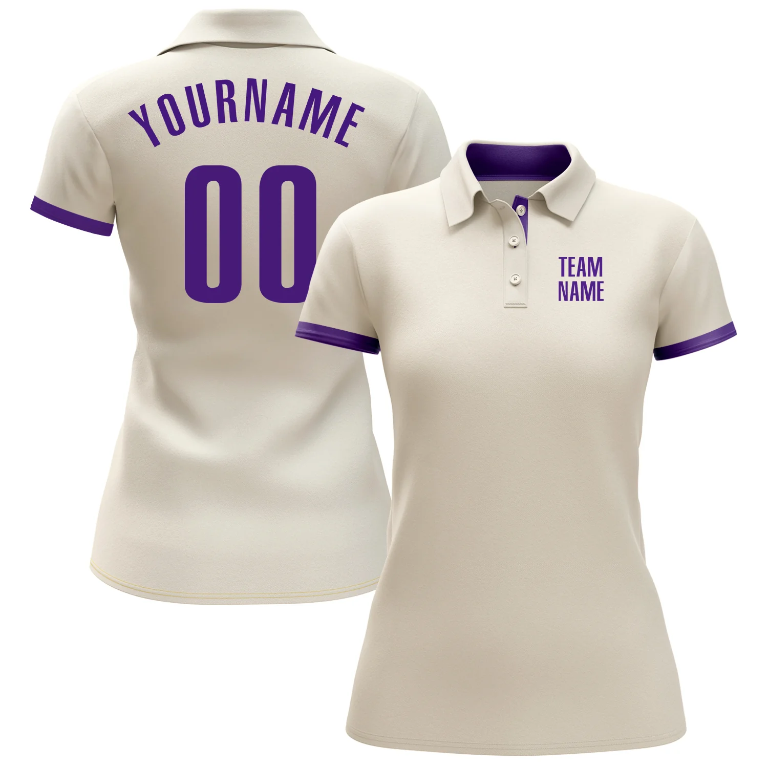 Custom Cream Purple Performance Golf Polo Shirt