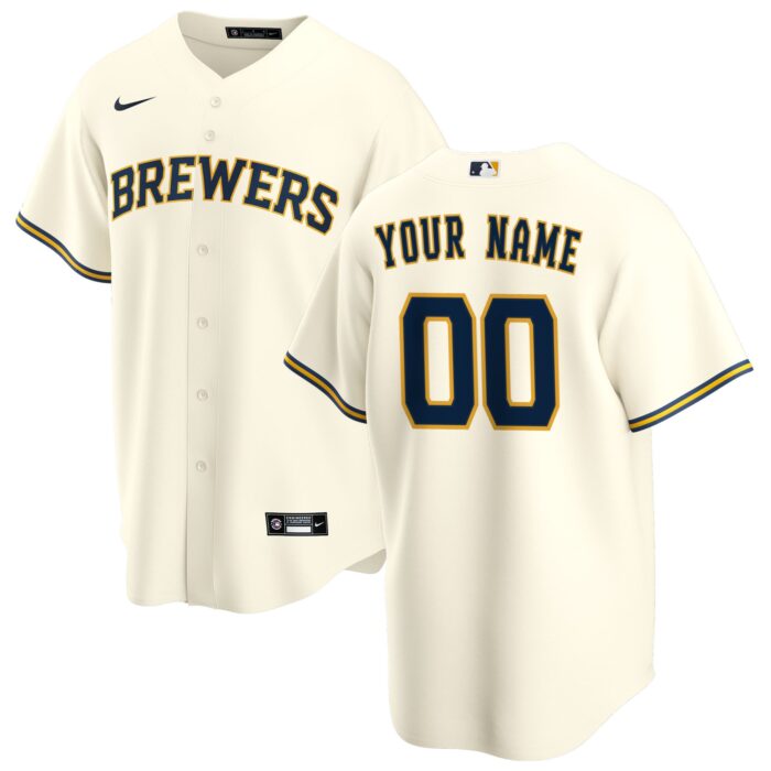 Men’s Milwaukee Brewers Nike Cream Home Replica Custom Jersey