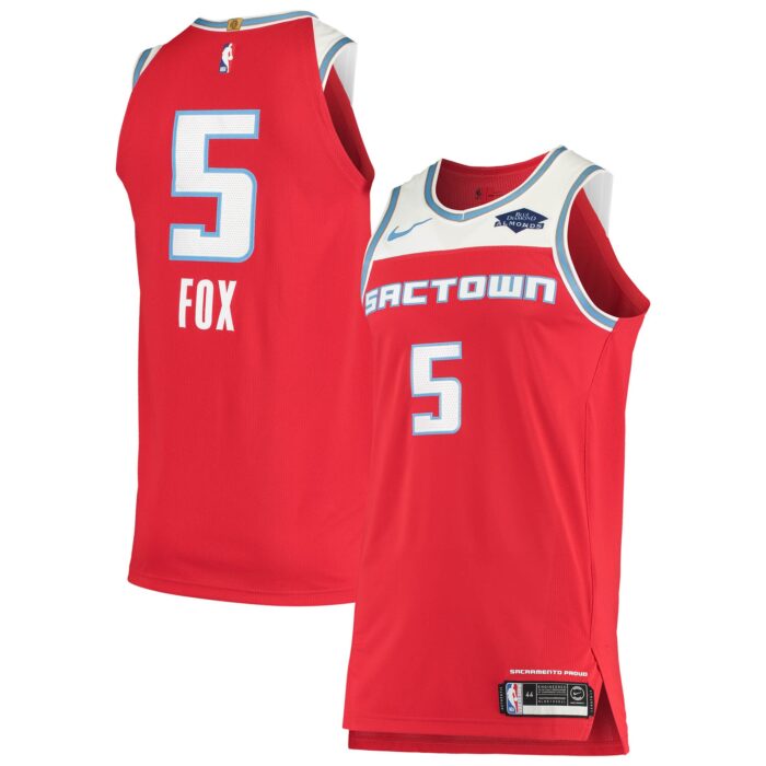 Men’s Sacramento Kings De’Aaron Fox Nike Red Authentic Badge Jersey – City Edition