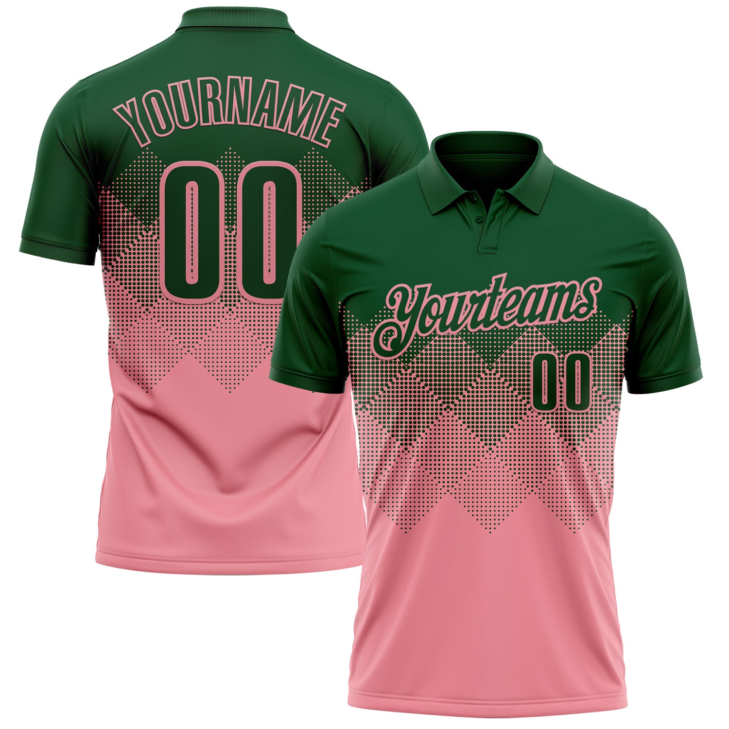 Custom Green Medium Pink 3D Gradient Square Shape Performance Polo Shirt