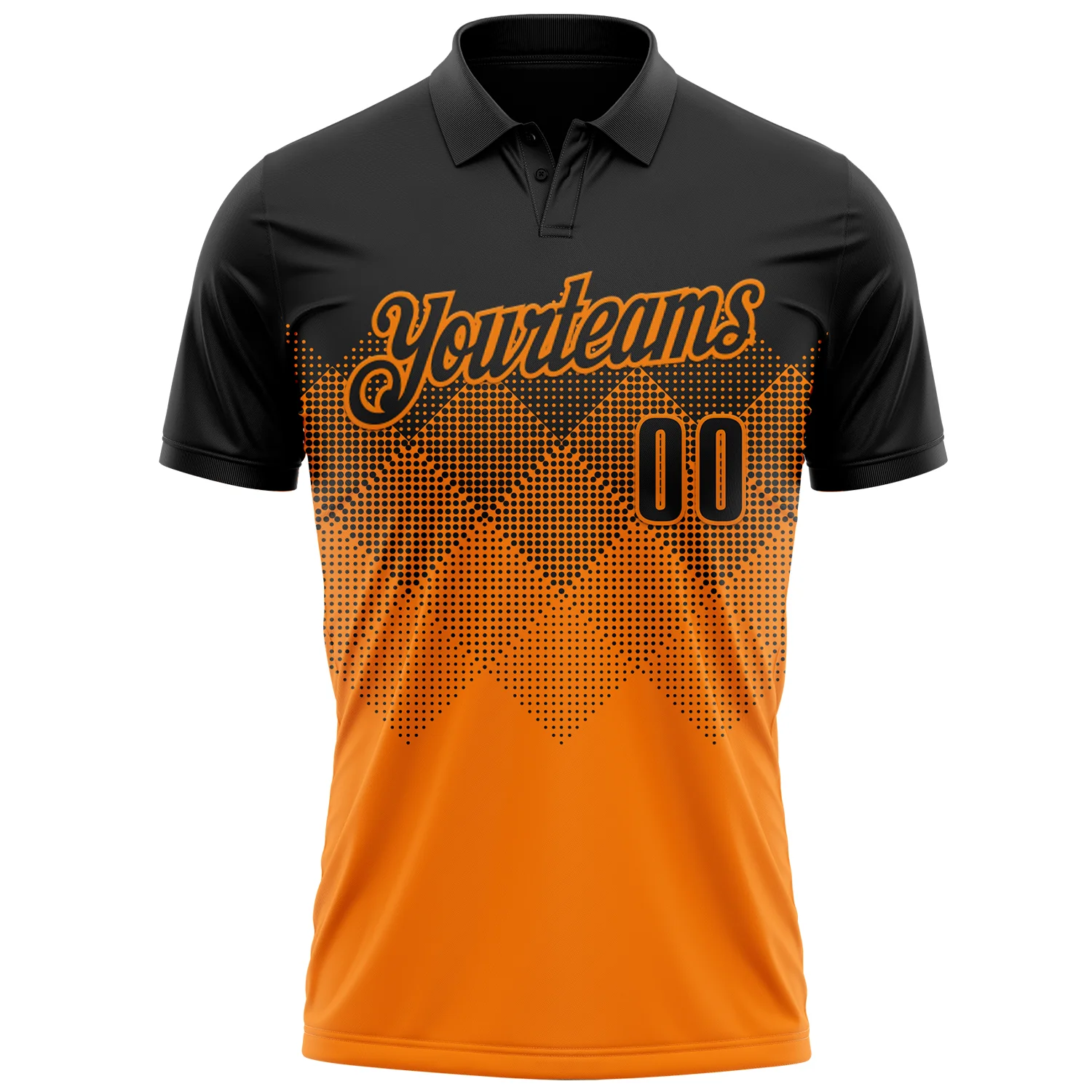 Custom Black Bay Orange 3D Gradient Square Shape Performance Polo Shirt