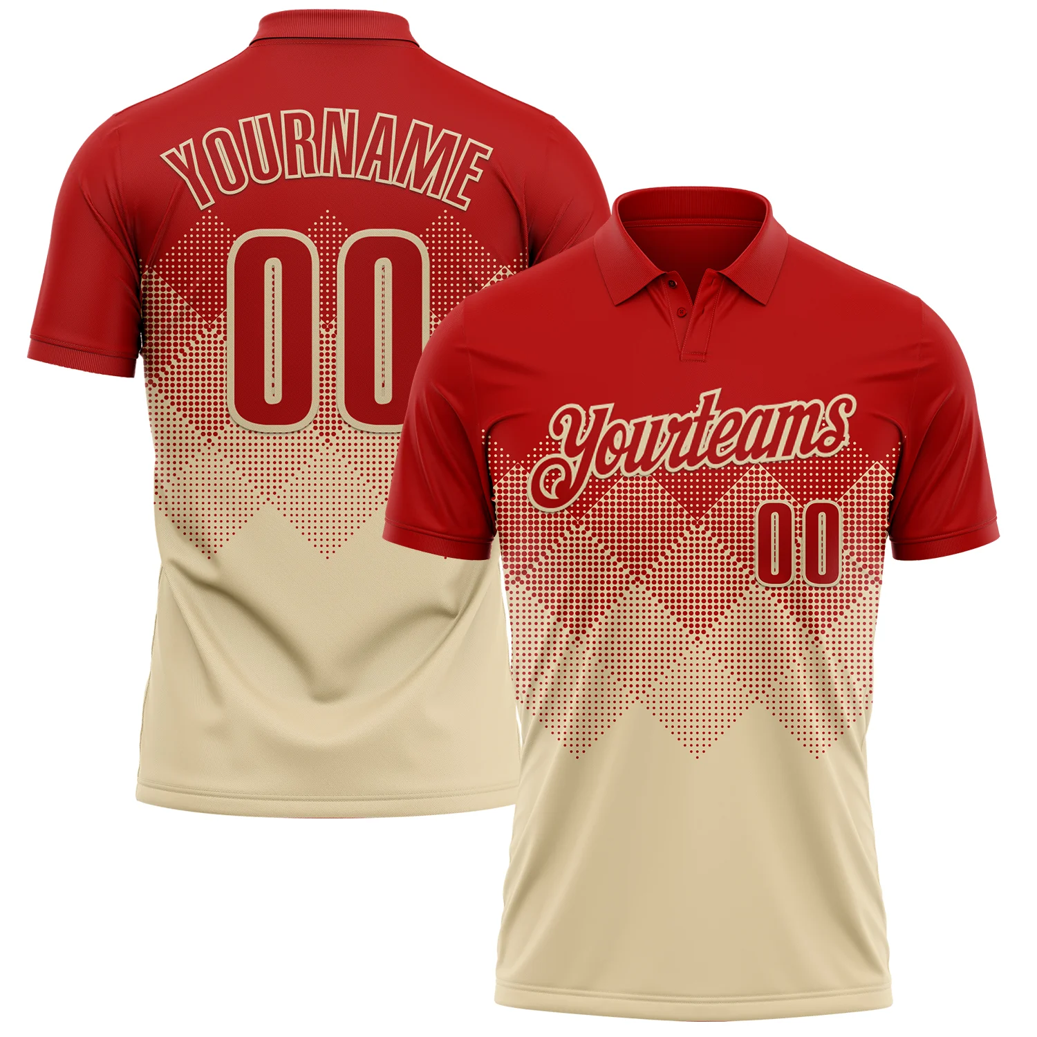 Custom Red Cream 3D Gradient Square Shape Performance Polo Shirt