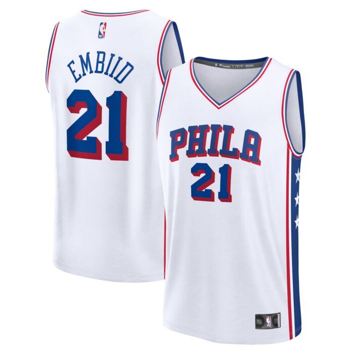 Men’s Philadelphia 76ers Joel Embiid Fanatics White Fast Break Replica Player Jersey – Association Edition