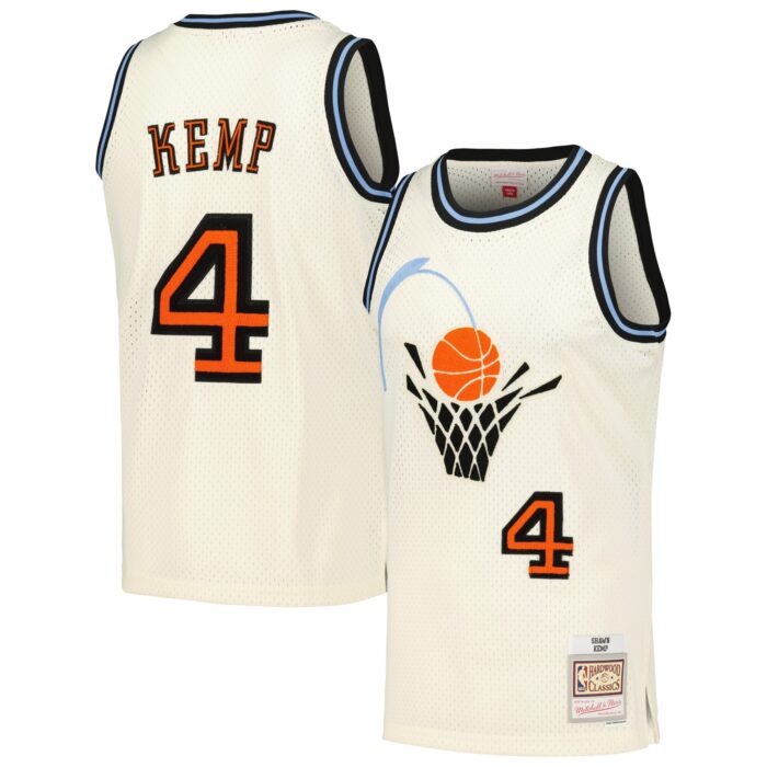 Men’s Cleveland Cavaliers Shawn Kemp Mitchell & Ness Cream Chainstitch Swingman Jersey