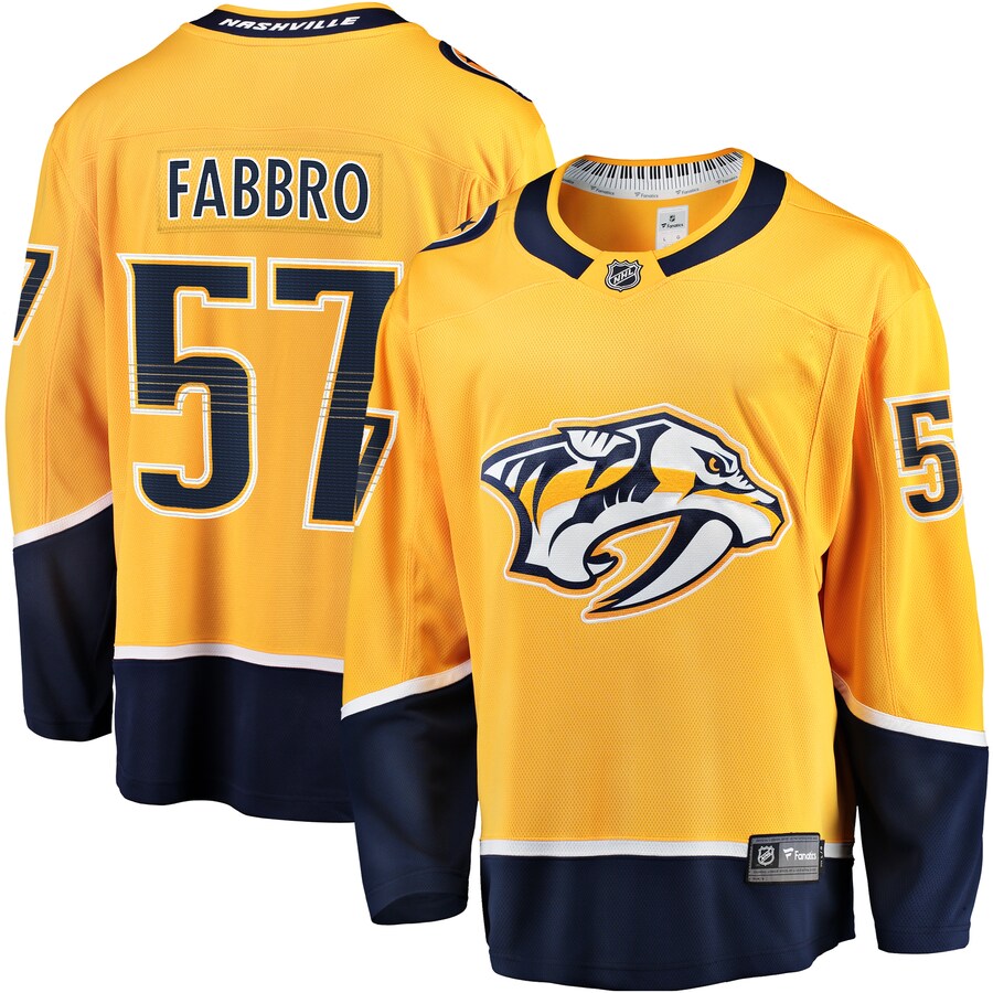 Men's Nashville Predators 57 Dante Fabbro Gold Replica Player Jersey