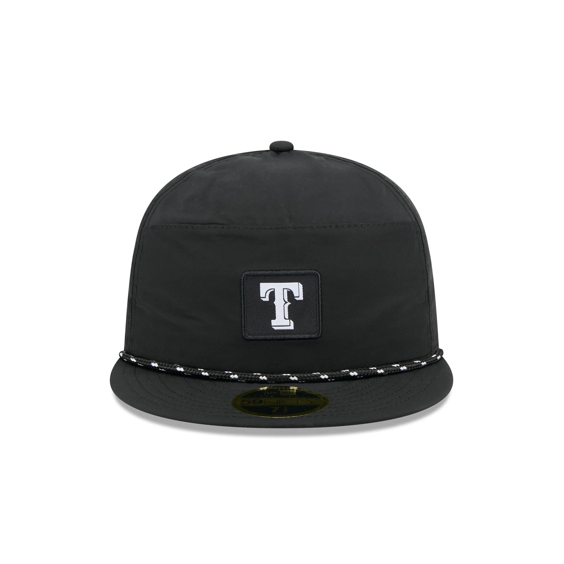 Texas Rangers Black Poly Rope Split Panel 59FIFTY Fitted Hat