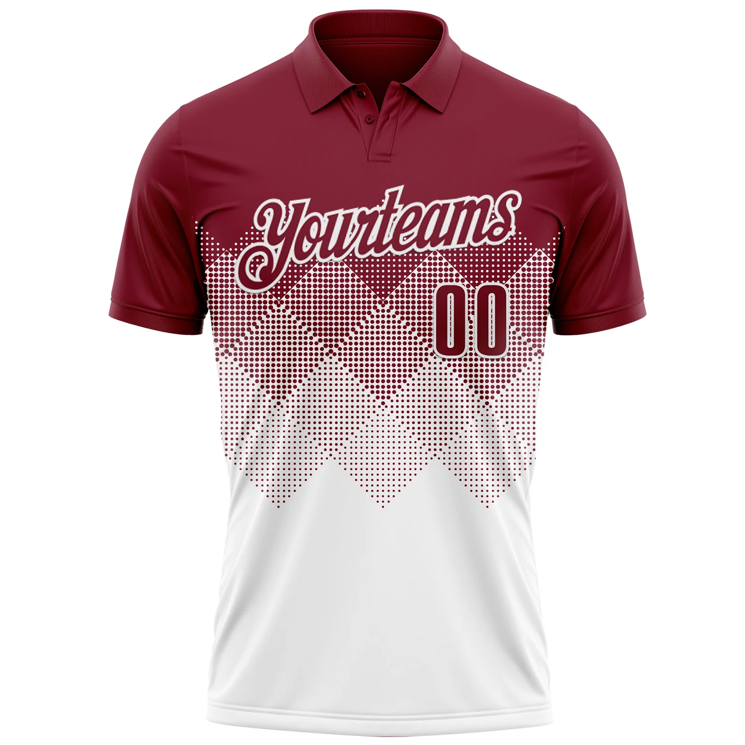 Custom Crimson White 3D Gradient Square Shape Performance Polo Shirt