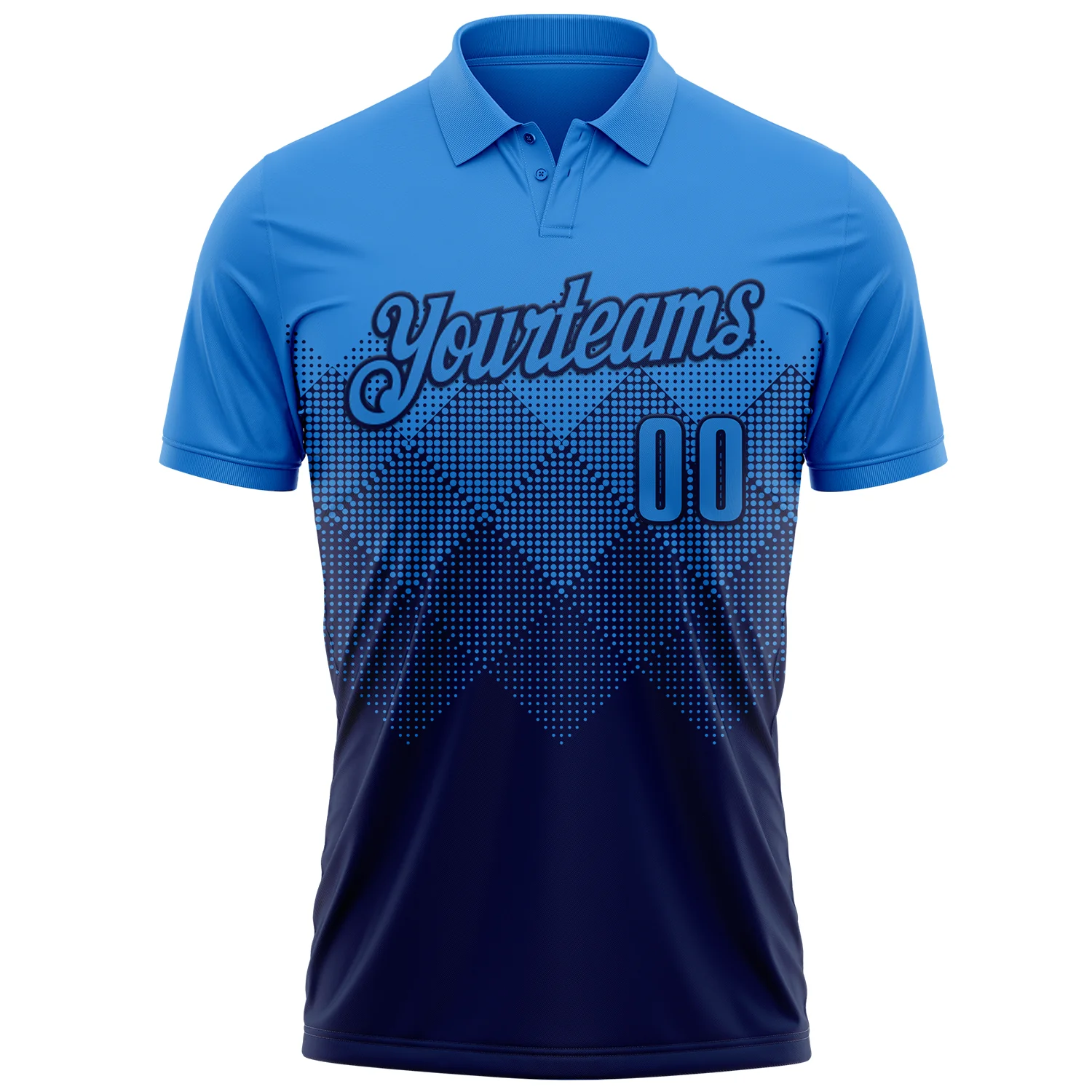 Custom Powder Blue Navy 3D Gradient Square Shape Performance Polo Shirt