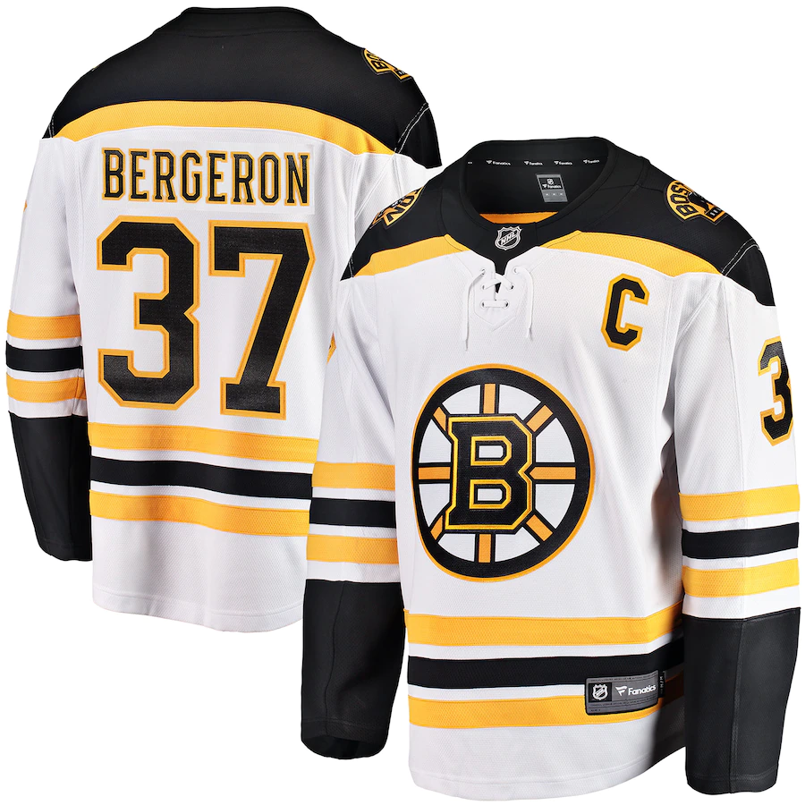 Men's Boston Bruins 37 Patrice Bergeron Fanatics Branded C Patch Player Jersey