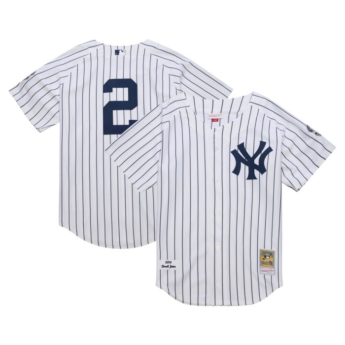 Men’s New York Yankees Derek Jeter Mitchell & Ness White 2014 Cooperstown Collection Authentic Throwback Jersey