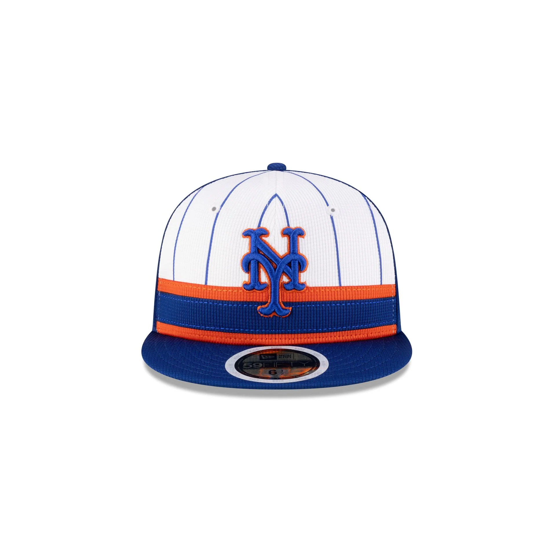 New York Mets 2025 Batting Practice Pinstripe Kids 59FIFTY Fitted Hat