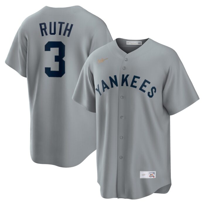 Men’s New York Yankees Babe Ruth Nike Gray Road Cooperstown Collection Player Jersey