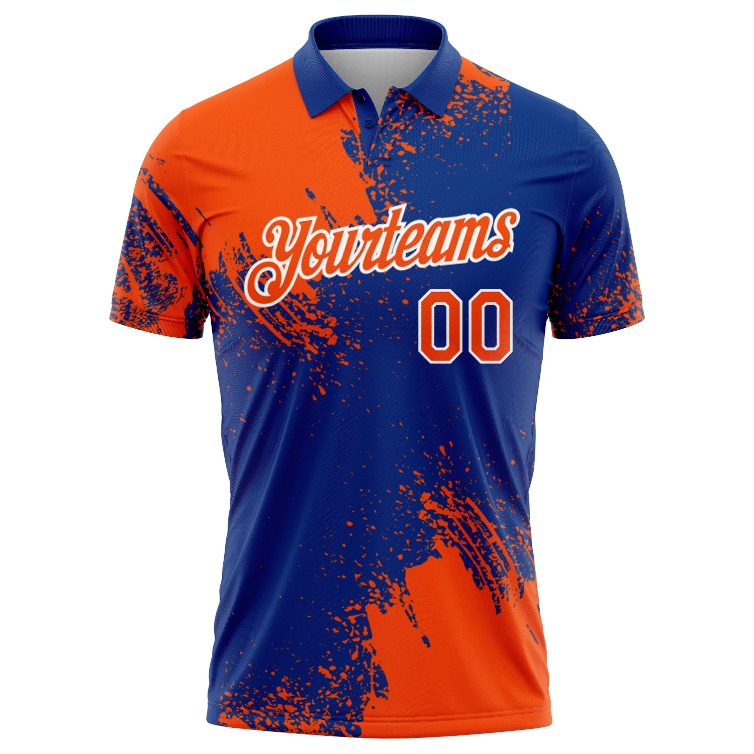 Custom Orange Royal-White 3D Pattern Design Abstract Brush Stroke Performance Polo Shirt
