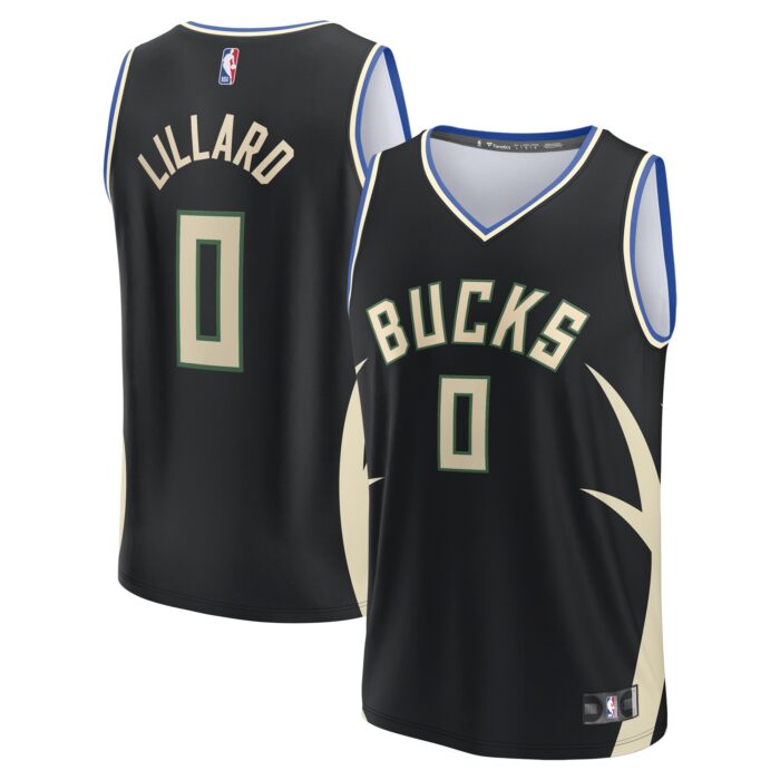 Youth Milwaukee Bucks Damian Lillard Fanatics Black Fast Break Player Jersey – Statement Edition