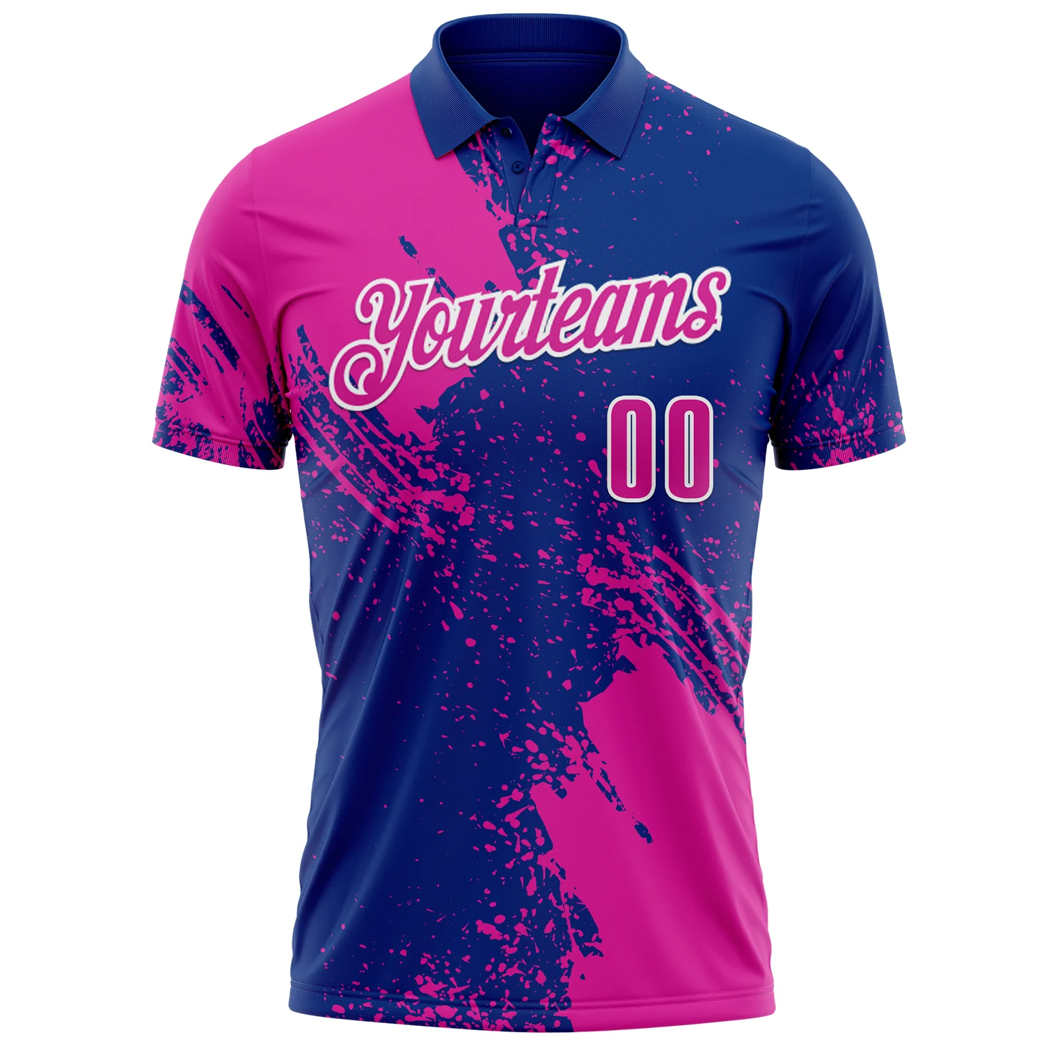 Custom Deep Pink Royal-White 3D Pattern Design Abstract Brush Stroke Performance Polo Shirt