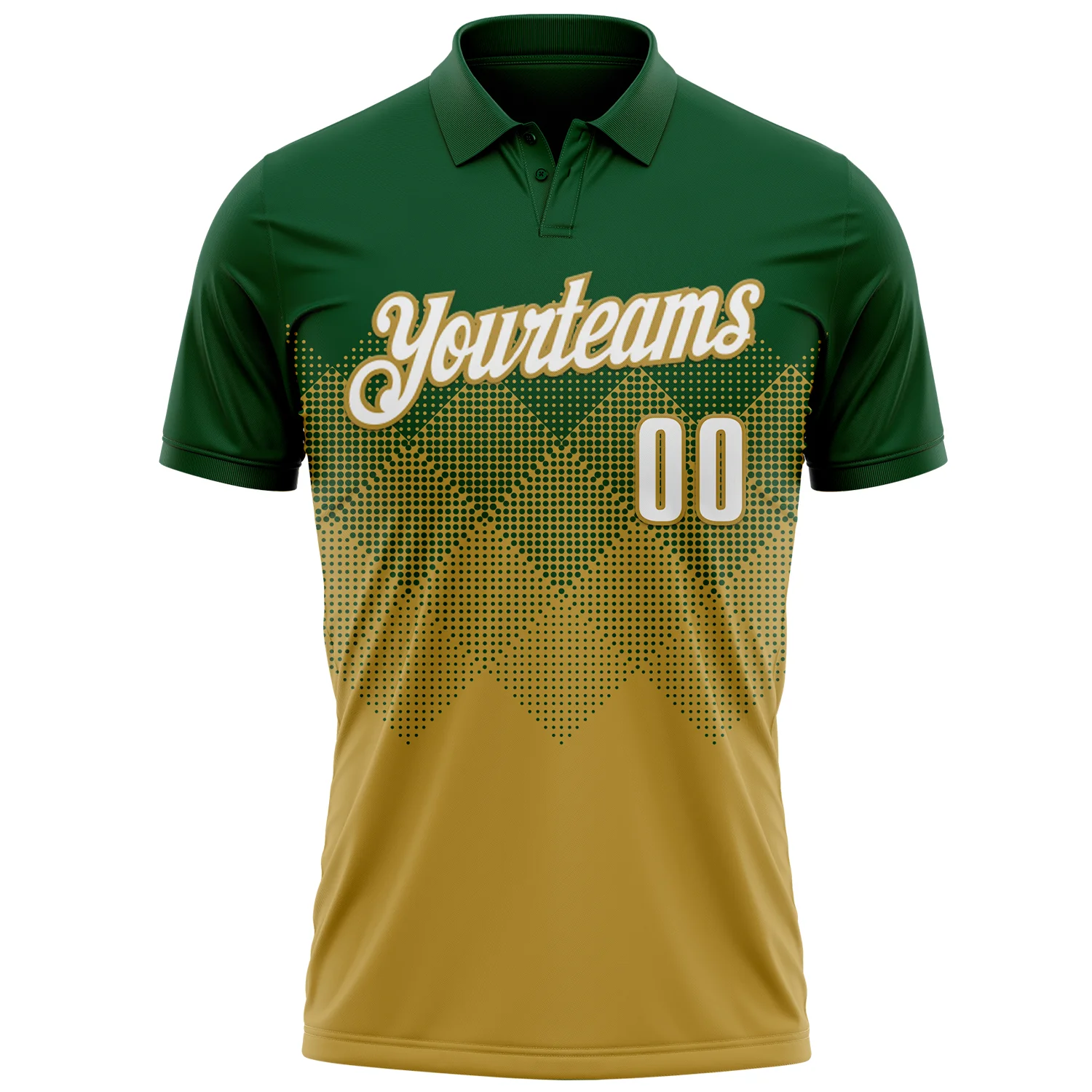 Custom Green White-Old Gold 3D Gradient Square Shape Performance Polo Shirt