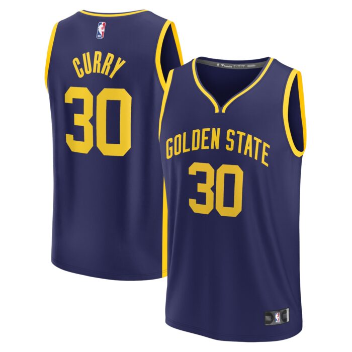 Men’s Golden State Warriors Stephen Curry Fanatics Navy Fast Break Replica Player Jersey – Statement Edition
