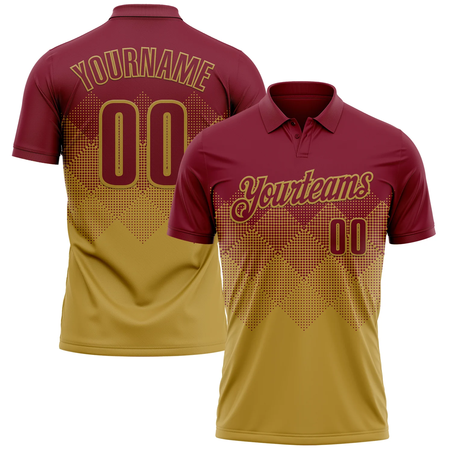 Custom Crimson Old Gold 3D Gradient Square Shape Performance Polo Shirt
