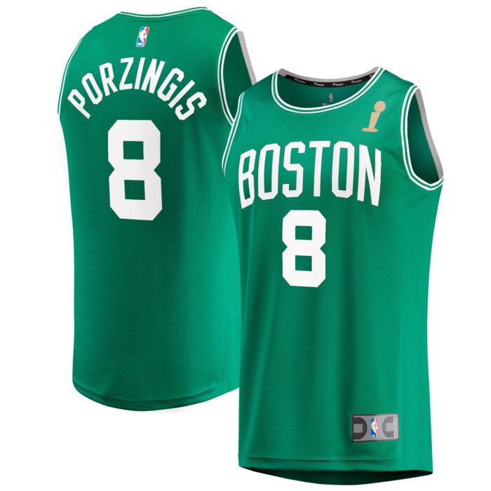Men’s Boston Celtics Kristaps Porzingis Fanatics Kelly Green 2024 NBA Finals Champions Fast Break Replica Player Jersey – Icon Edition