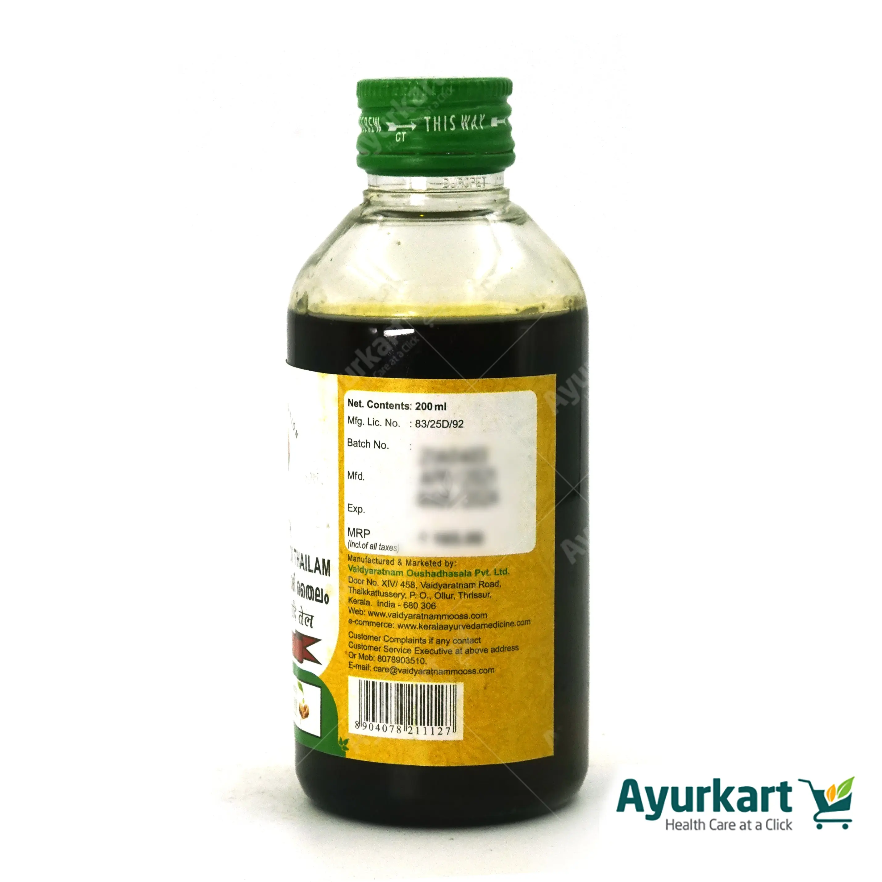 Bruhath Bhrungamalakadi Thailam - Vaidyaratnam - 200ML - DragonVitality