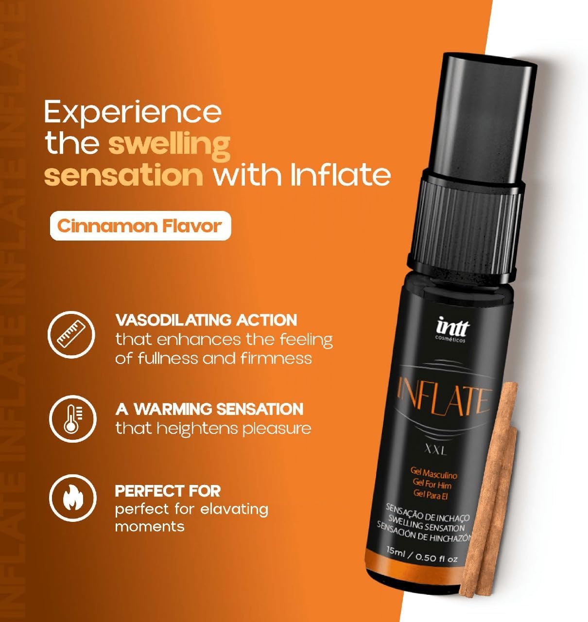 Intt Inflate XXL Massage Oil for Men Long Lasting Effect 15 ml 0.50 Fl Oz INTT - DragonVitality