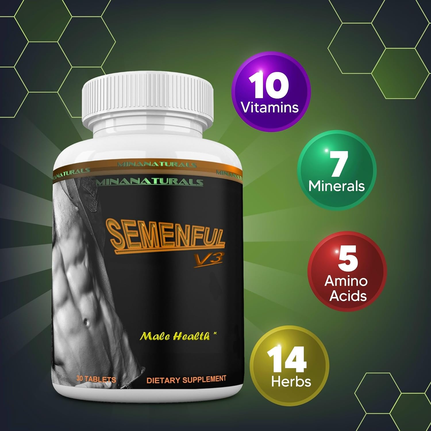 SEMENFUL-V3 Semen Volumizer. Climax Enhancer for Male and Female. Cum Volume Enhancement. Helps Increase Sperm Volume to Achieve Extreme Arousals. 30 Tablets - DragonVitality