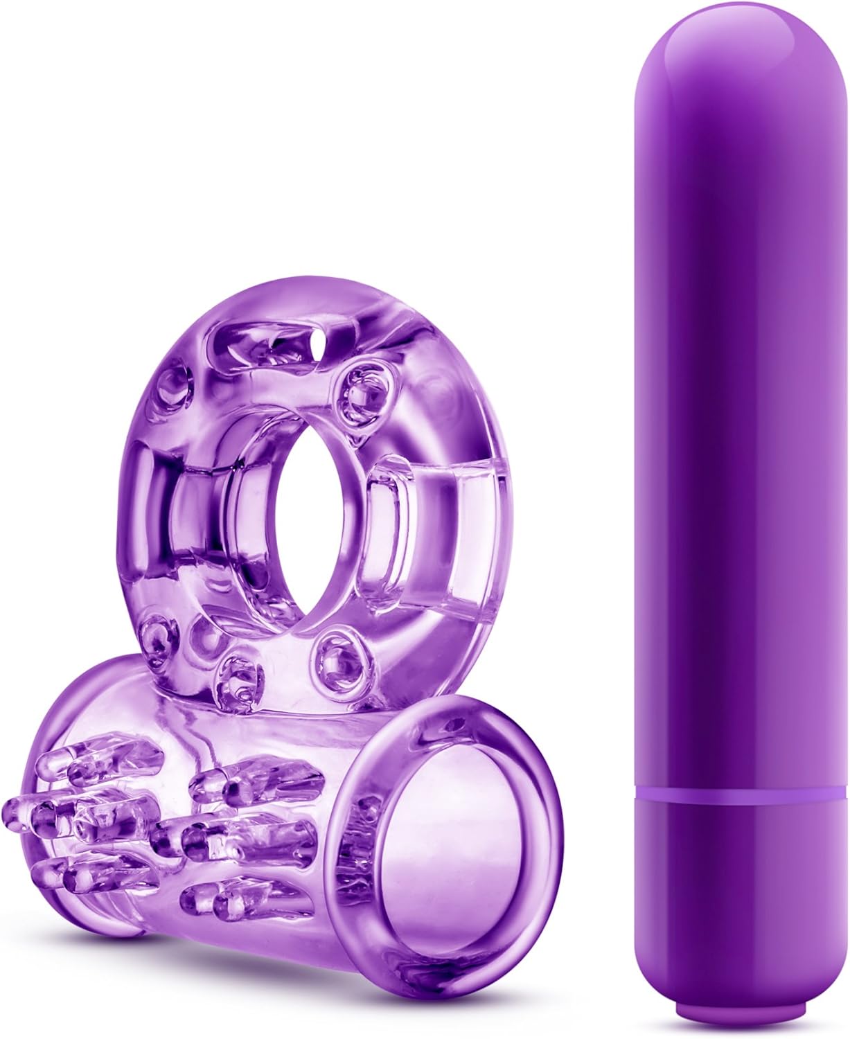Blush Play with Me Couples Play - Vibrating C Ring - Soft and Stretchy - Nubs Stimulate The Clitoris - IPX7 Waterproof for Play in The Bath - Sexual Enhancer for Couples - Purple - DragonVitality