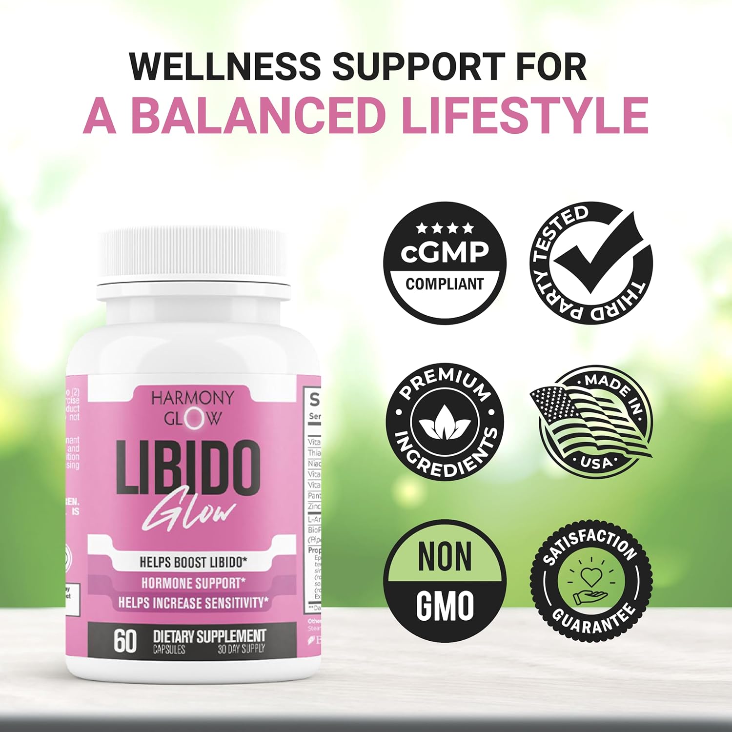 Harmony - Libido GLOW - Max Strength Libido Booster for Women | Heighten Sensitivity, Reduce Dryness, Energy Booster, Boost Desire & Mood | 9 Ultra Ingredients for Fast Results - 60 Capsules - DragonVitality