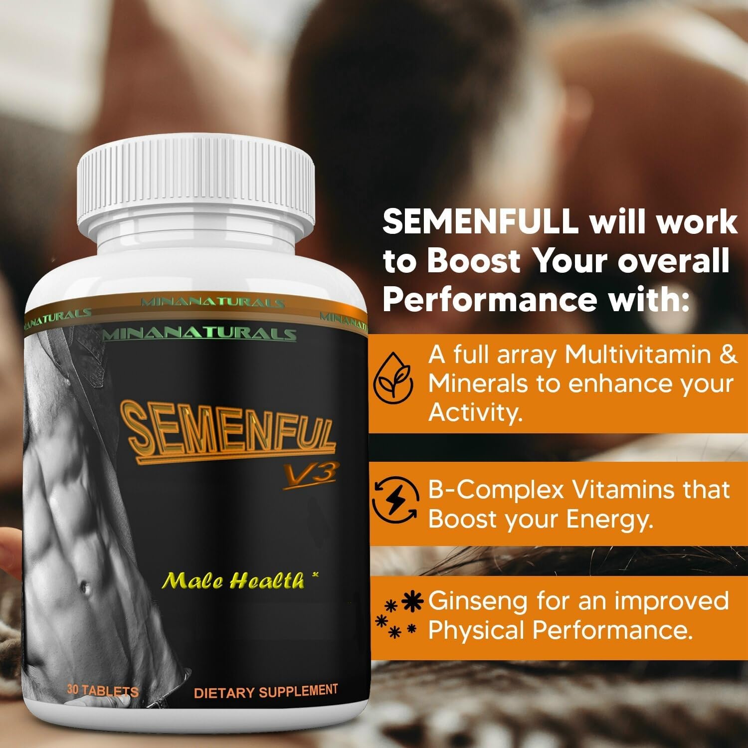 SEMENFUL-V3 Semen Volumizer. Climax Enhancer for Male and Female. Cum Volume Enhancement. Helps Increase Sperm Volume to Achieve Extreme Arousals. 30 Tablets - DragonVitality
