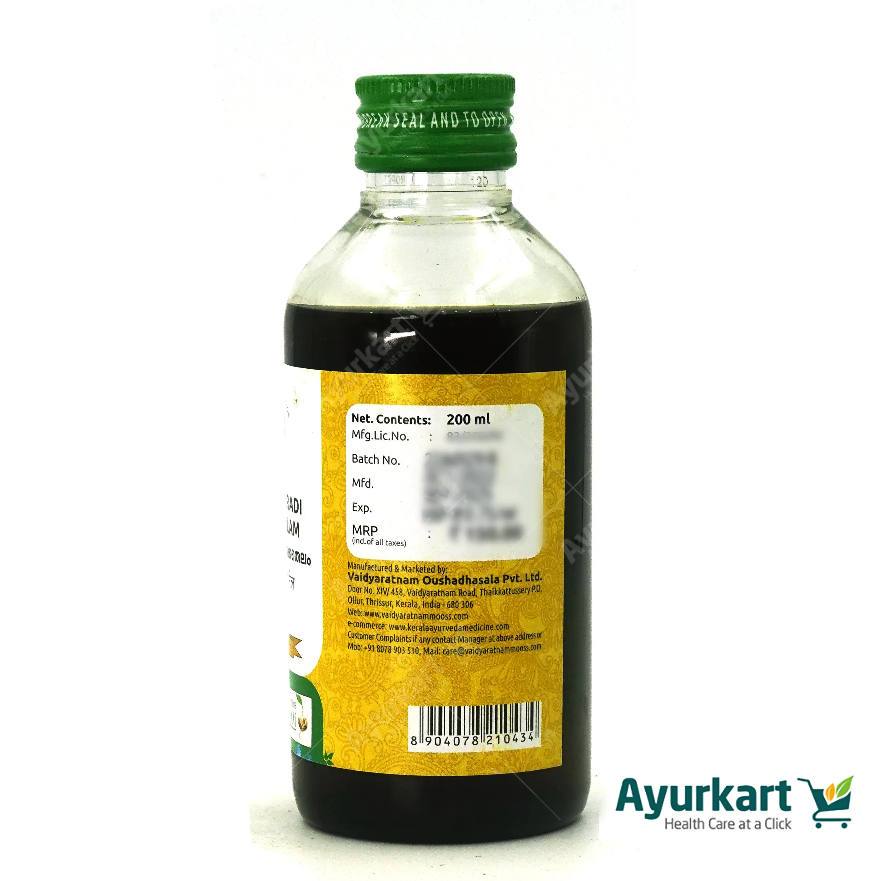 Ashtapathradi Kera Thailam - 200ML - Vaidyaratnam - DragonVitality