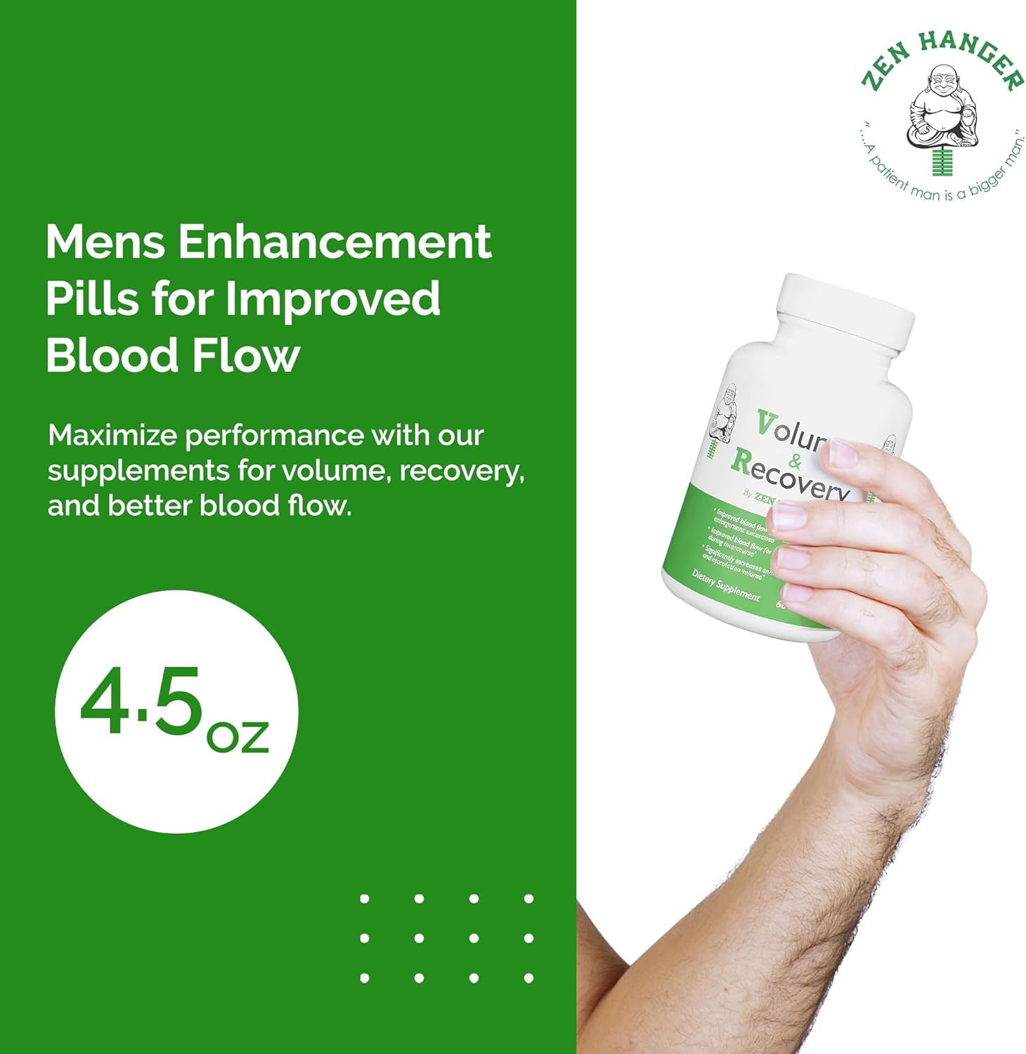 Zen Hanger Male Size Enhancement Pills (60 Count/Bottle, 2 Bottles) - Mens Supplement for Volume & Recovery After Enlargement Exercises - Penis Girth & Enlargement Pills - DragonVitality