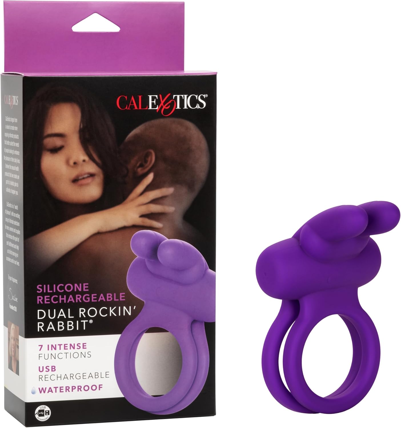 CalExotics Silicone Rechargeable Dual Rockin’ Rabbit Enhancer, Vibrating Cock Ring for Couple Adult Sex Toy Purple SE-1843-20-3 - DragonVitality