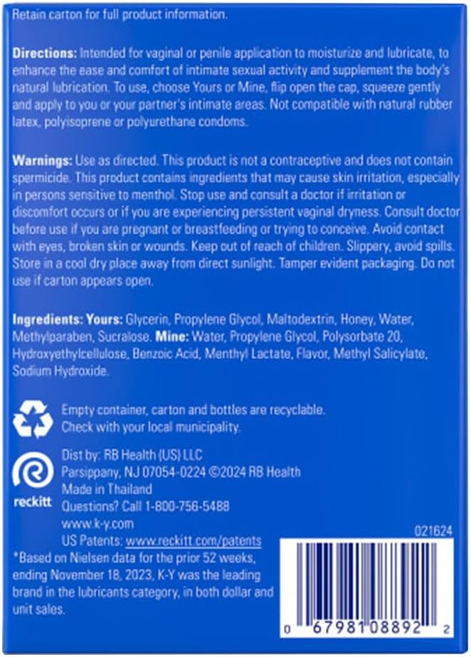 K-Y Yours+Mine Adult Toy Friendly 3 Fl Oz. Personal Lubricant for Couples, Men, Women, Pleasure Enhancer, Vaginal Moisturizer, Arousal Stimulant - DragonVitality
