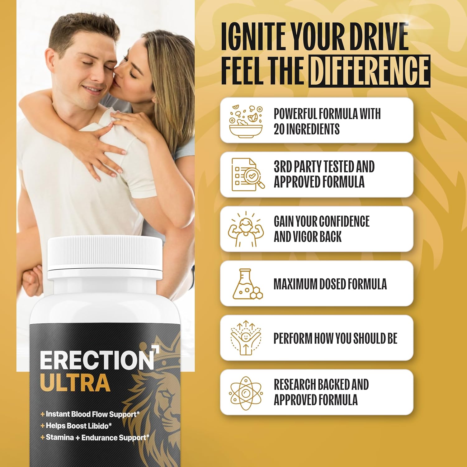 Erect Ultra | Performance Pills for Men Fast Acting Blood Flow & Enhanced Circulation, Stamina, Girth and Hardness | Helps Achieve & Sustain Hard On's | 20 Research Backed Ingredients - 60 Tablets - DragonVitality