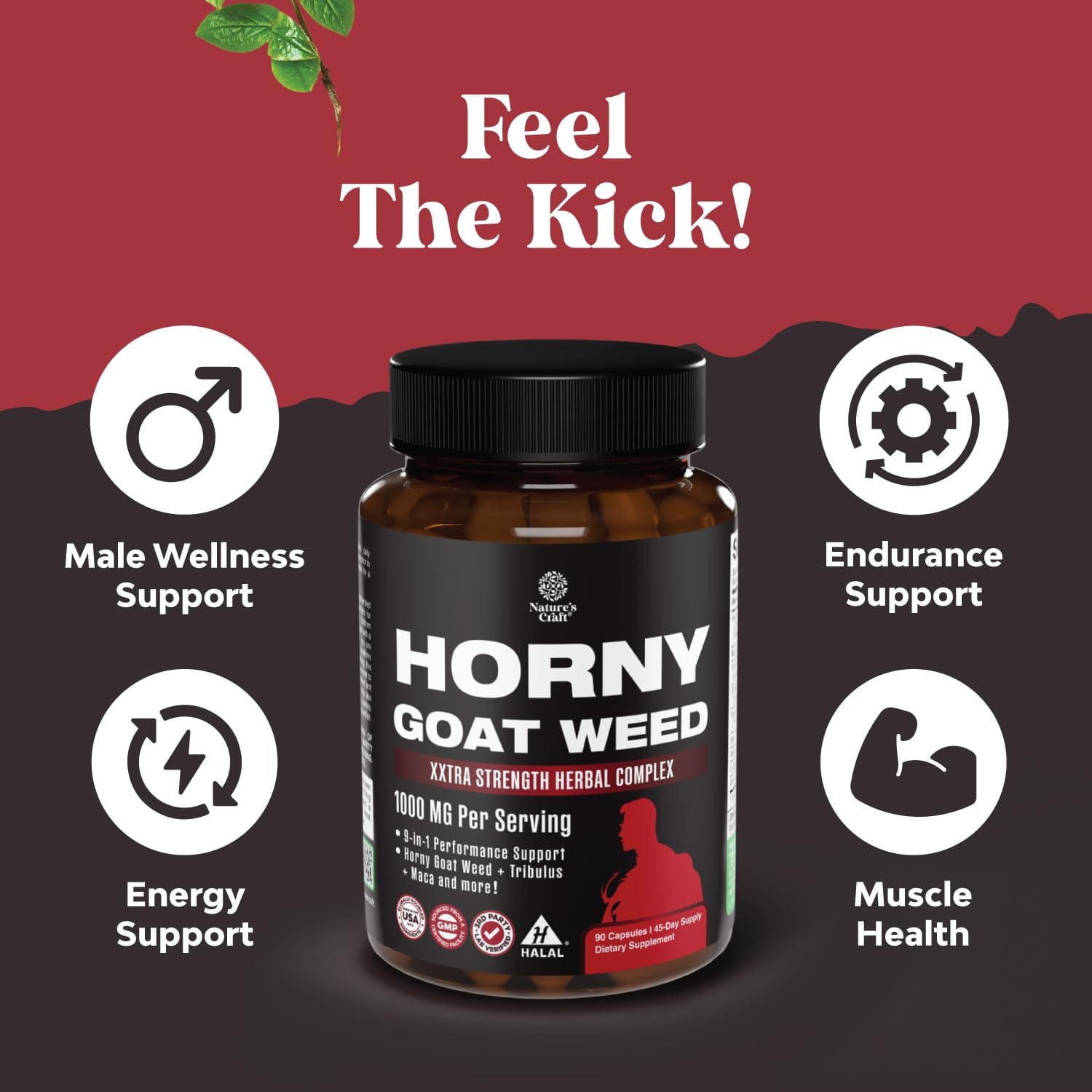 Natures Craft Horny Goat Weed for Men - Extra Strength Male Supplement with Black Maca Root, Tongkat Ali, Saw Palmetto & Panax Ginseng Extract for Stamina & Energy - 90 Capsules - DragonVitality