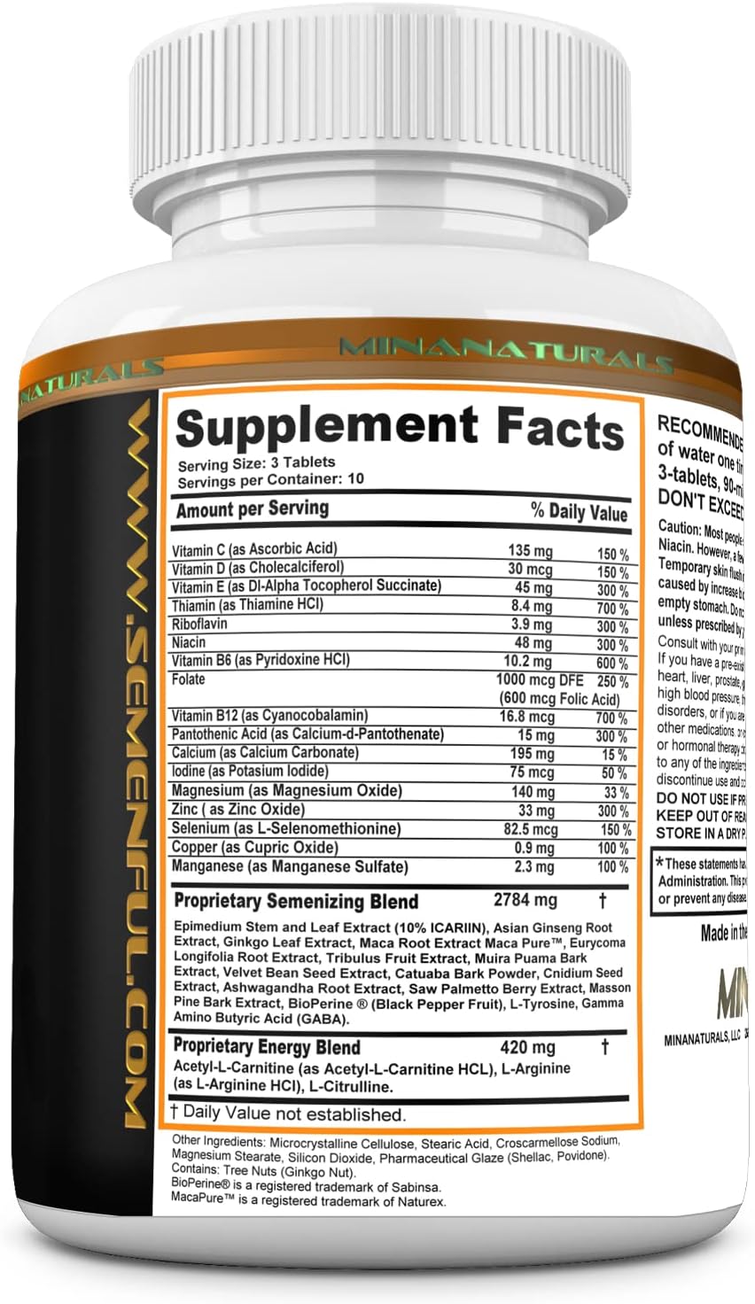 SEMENFUL-V3 Semen Volumizer. Climax Enhancer for Male and Female. Cum Volume Enhancement. Helps Increase Sperm Volume to Achieve Extreme Arousals. 30 Tablets - DragonVitality