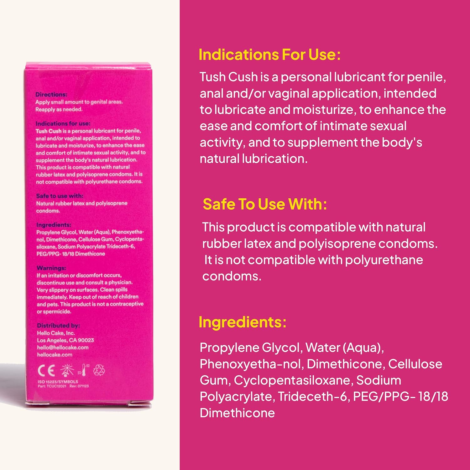 Hello Cake Tush Cush, Silicone and Water-Based Personal Lubricant, Formulated for Anal Use, Hybrid Lube for Men, Women, and Couples, 3.3 fl oz - DragonVitality