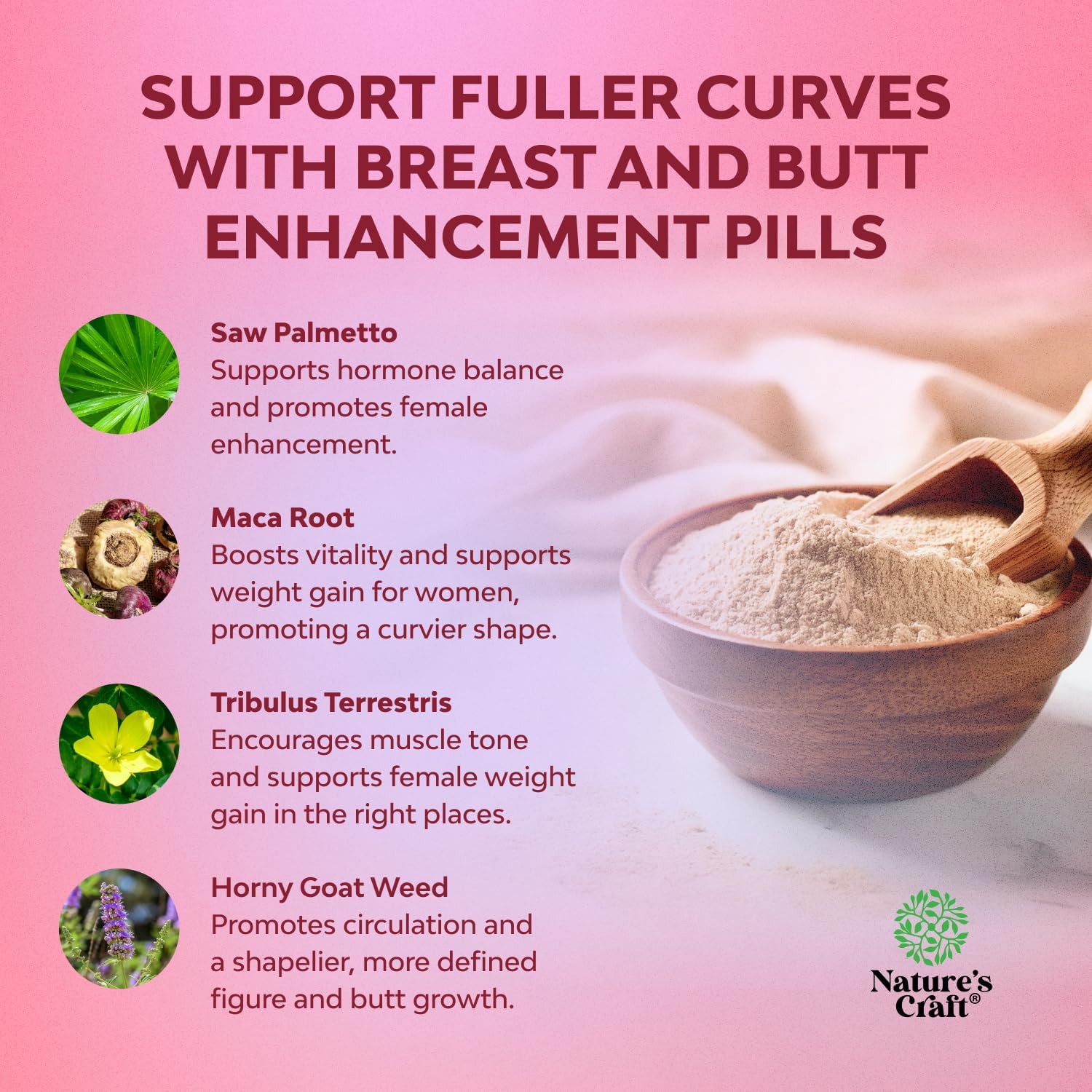 Natures Craft G-Curve Butt and Breast Enhancement Pills - Herbal Enhancer May Support Body Sculpting Curves with Saw Palmetto Extract Horny Goat Weed for Women *Results Vary 60 Count - DragonVitality