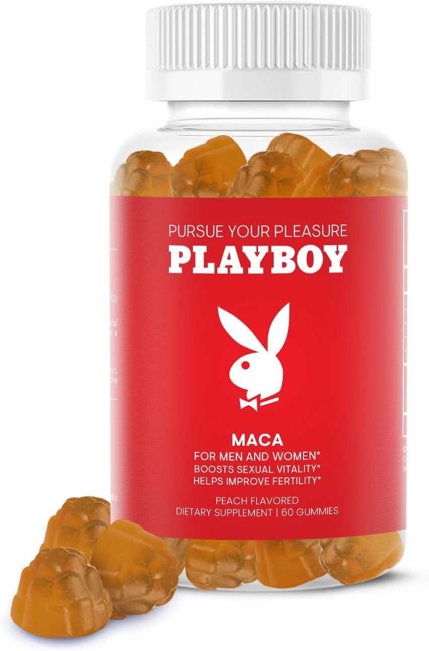 Playboy - Maca Root Gummies for Women and Men (60 Count - Peach Flavored) - Boost Sexual Vitality, Libido, Fertility - Maca Gummies Supplement - 100% Natural, Vegan Non GMO - 4:1 Extract Maca Peruana - DragonVitality