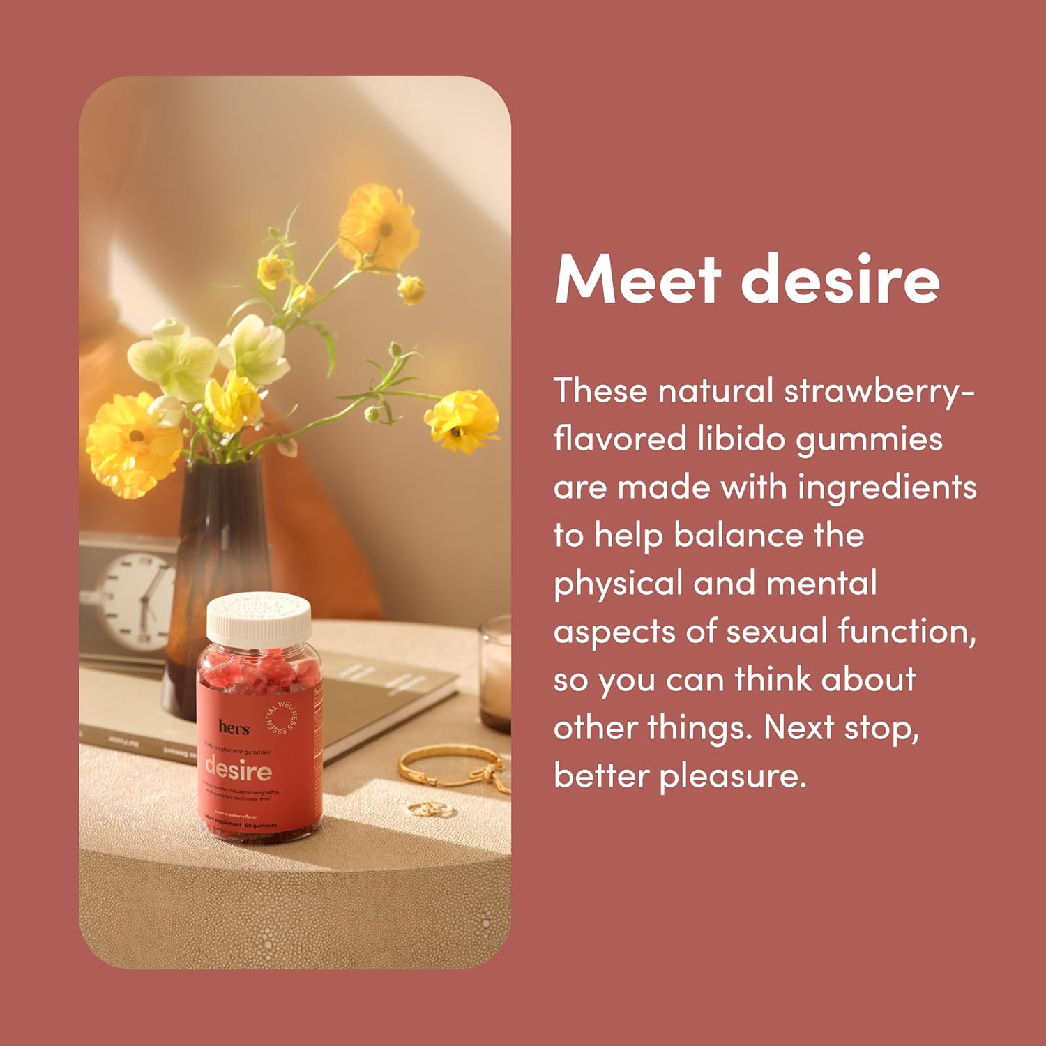 Hers Desire Libido Supplement Gummies for Women - Mood Support & Booster Gummies with Ashwagandha, Ginkgo Biloba & Damiana - No Artificial Sweeteners or Flavors - Sweet Strawberry Flavor, 60 ct - DragonVitality