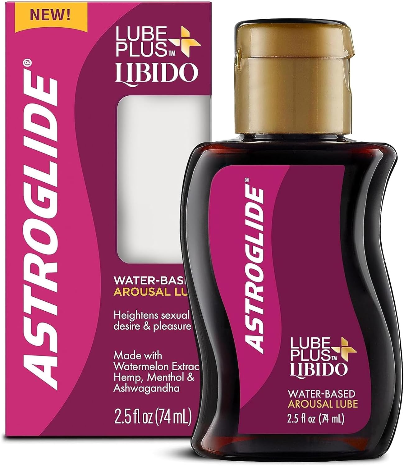 Astroglide Lube Plus Libido (2.5oz), Intimate Arousal Lube Heightens Desire and Sensitivity, Water Based Personal Lubricant, Enhances Pleasure for Women, Men, Couples, Travel Size (Packaging May Vary) - DragonVitality