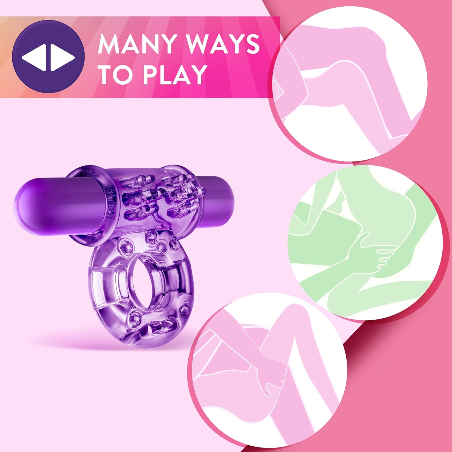 Blush Play with Me Couples Play - Vibrating C Ring - Soft and Stretchy - Nubs Stimulate The Clitoris - IPX7 Waterproof for Play in The Bath - Sexual Enhancer for Couples - Purple - DragonVitality