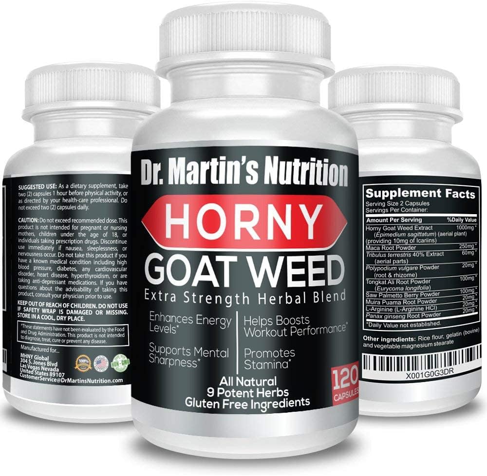 Super Strength 1590mg Horny Goat Weed 120 Capsules With Maca Arginine & Ginseng - Naturally Boost your Health, Workout Performance, Endurance & Energy, Joint Health For Men & Women (120C) - DragonVitality